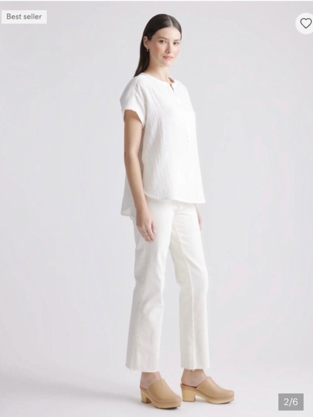 Quince White Short-Sleeve Button-Front Split-Neck Top - Picture 3 of 4